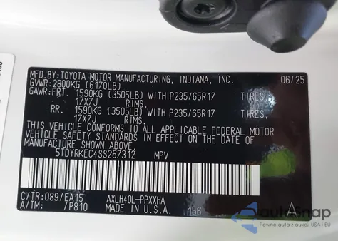 2025 Toyota Sienna Xle из США, поврежденный, VIN 5TDYRKEC4SS267312